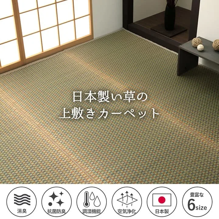 上鋪蓆 草蓆 滿鋪 地毯 藺草 天然素材 日本製 國產 消臭 抗菌防臭 麻葉紋 復古 和風 『西條』