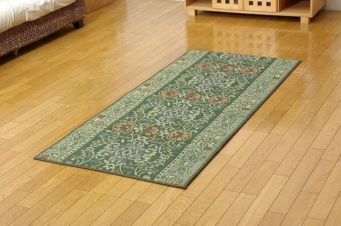 純國產 藺草走廊地墊 『F薇薇安』 綠色 約80×340cm（底:PU） 『薇薇安』