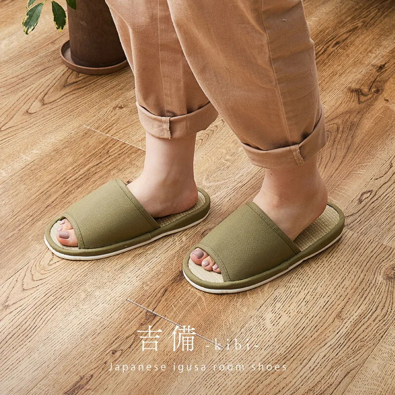 【2026年新增大尺寸】 國產藺草拖鞋 室內用「吉備」 綠色、棕色／3種尺寸